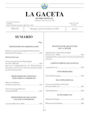 Gaceta No 27 Martes 8 De Febrero 2005