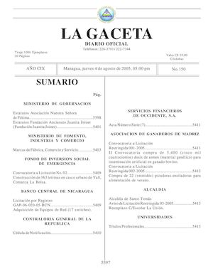 Gaceta No 150 Jueves 4 De Agosto 2005