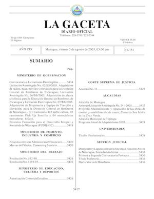 Gaceta No 151 Viernes 5 De Agosto 2005