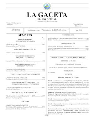 Gaceta No 200 Lunes 17 De Octubre 2005