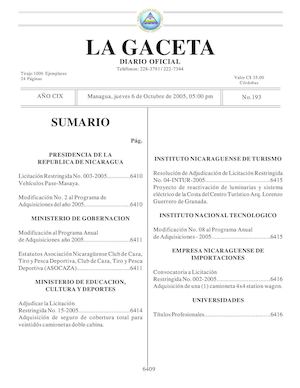 Gaceta No 193 Jueves 6 De Octubre 2005