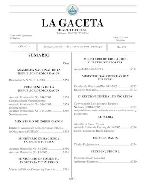 Gaceta No 191 Martes 4 De Octubre 2005