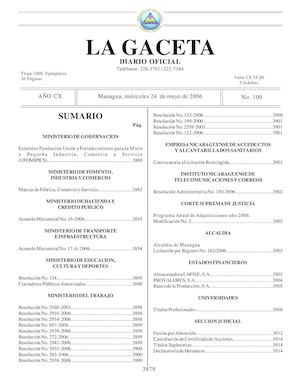 Gaceta No 100 Miércoles 24 De Mayo De 2006