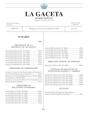 Gaceta # 215 Lunes 6  De Noviembre 2006