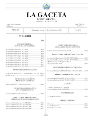 Gaceta # 200 Lunes 16 De Octubre 2006