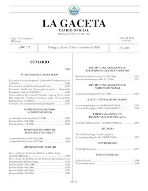 Gaceta # 220 Lunes 13 De Noviembre 2006