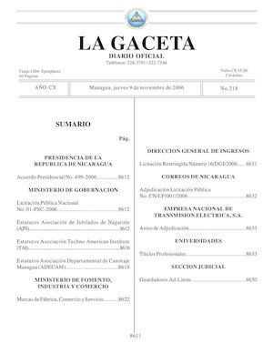 Gaceta # 218 Jueves 9 De Noviembre 2006