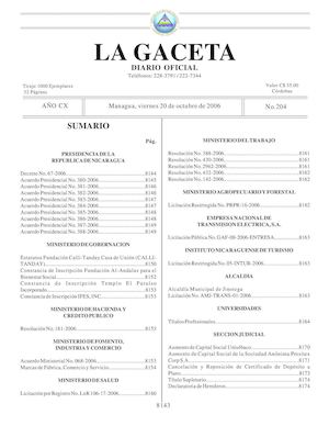 Gaceta # 204 Viernes 20 De Octubre 2006