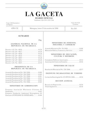 Gaceta # 205 Lunes 23 De Octubre 2006