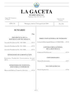 Gaceta No 158 Martes 15 De Agosto 2006