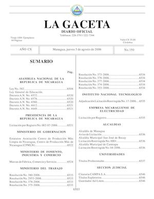 Gaceta No 150 Jueves 3 De Agosto 2006