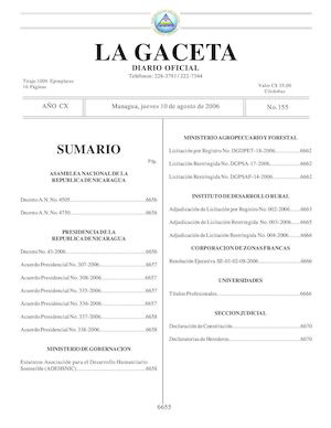 Gaceta No 155 Jueves 10 De Agosto 2006