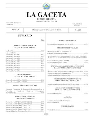 Gaceta No 145 Jueves 27 De Julio 2006