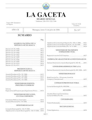 Gaceta No 147 Lunes 31 De Julio 2006