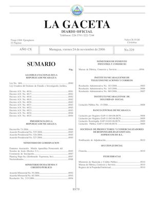 Gaceta # 229 Viernes 24 De Noviembre 2006