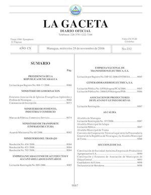Gaceta # 232 Miercoles 29 De Noviembre 2006