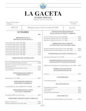 Gaceta # 223 Jueves 16 De Noviembre 2006