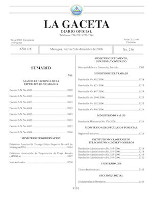 Gaceta # 236 Martes 5 De Diciembre 2006