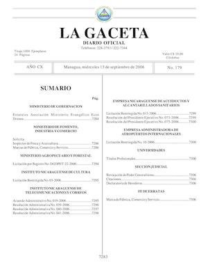 Gaceta No 179 Miércoles 13 De Septiembre 2006