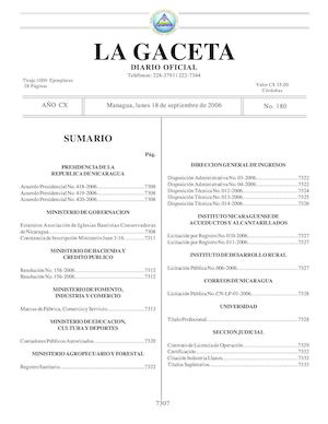 Gaceta No 180 Lunes 18 De Septiembre 2006