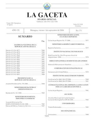 Gaceta No 171 Viernes 1 De Septiembre 2006