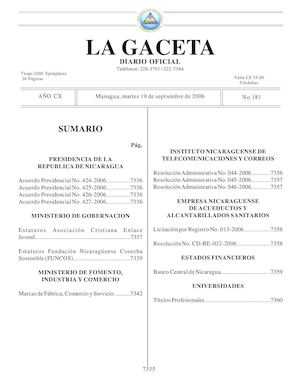 Gaceta No 181 Martes 19 De Septiembre 2006