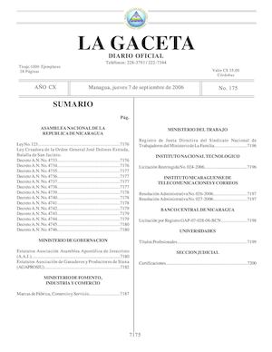 Gaceta No 175 Jueves 7 De Septiembre 2006