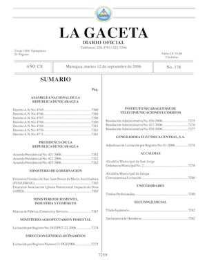 Gaceta No 178 Martes 12 De Septiembre 2006