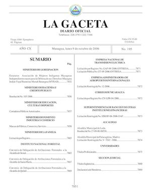 Gaceta No 195 Lunes 9 De Octubre 2006