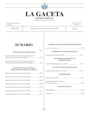 Gaceta # 50 Lunes 12 Marzo 2007