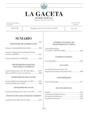 Gaceta # 60 Lunes 26 Marzo 2007
