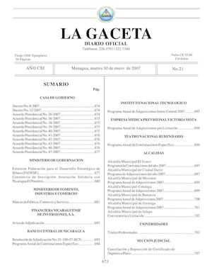 Gaceta # 21 Martes 30 De Enero 2007