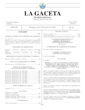 Gaceta # 15 Lunes 22 De Enero 2007
