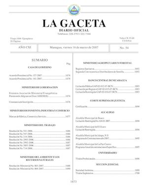 Gaceta # 54 Viernes 16 Marzo 2007