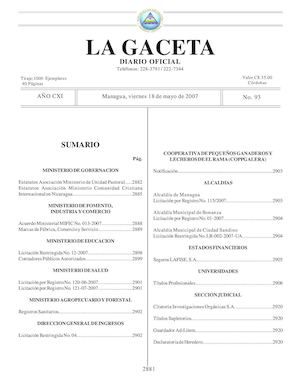 Gaceta # 93 Viernes 18 Mayo 2007