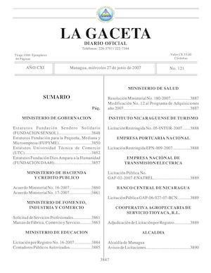 Gaceta # 121 Miércoles 27 Junio 2007