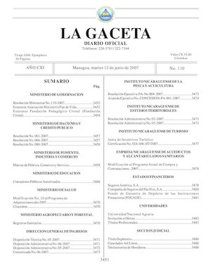 Gaceta # 110 Martes 12 Junio 2007
