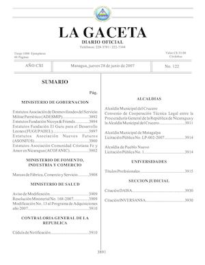 Gaceta # 122 Jueves 28 Junio 2007