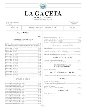 Gaceta # 77 Miércoles 25 Abril 2007
