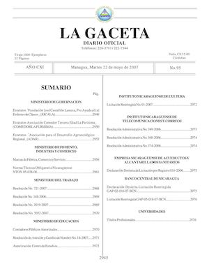 Gaceta # 95 Martes 22 Mayo 2007