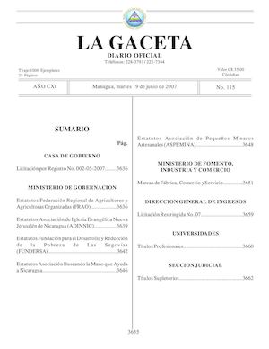 Gaceta # 115 Martes 19 Junio 2007
