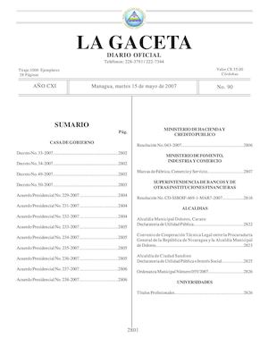 Gaceta # 90 Martes 15 Mayo 2007