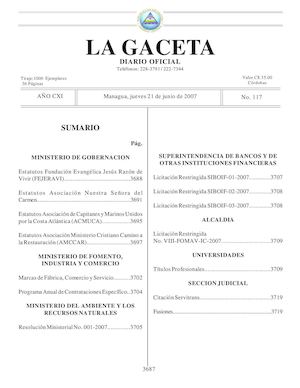 Gaceta # 117 Jueves 21 Junio 2007