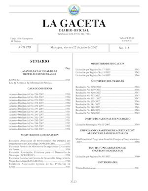 Gaceta # 118 Viernes 22 Junio 2007