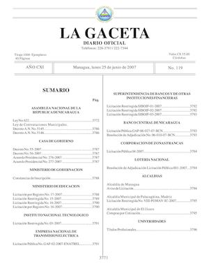 Gaceta # 119 Lunes 25 Junio 2007