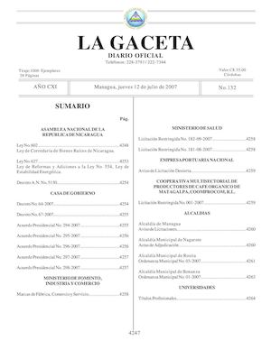 Gaceta # 132 Jueves 12 Julio 2007