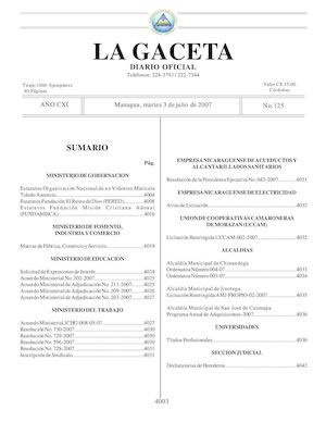 Gaceta # 125 Martes 3 Julio 2007