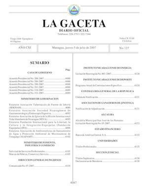 Gaceta # 127 Jueves 5 Julio 2007