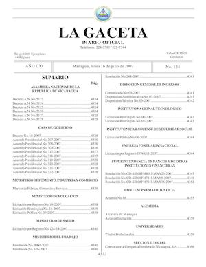 Gaceta # 134 Lunes 16 Julio 2007