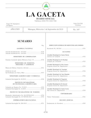 Gaceta # 167 Miécoles 1 De Septiembre 2010